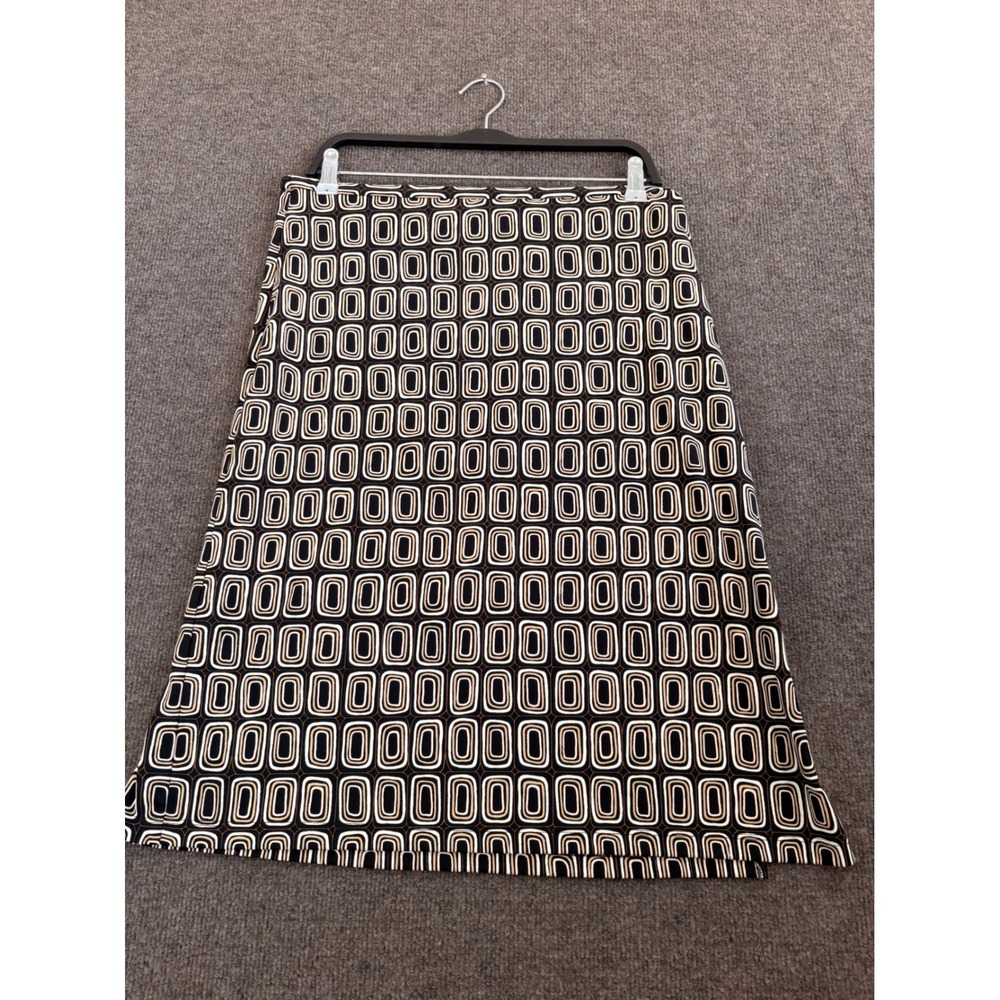 Paul Harris Design Vintage Mod Geometric Print Midi Skirt Black Tan Large USA